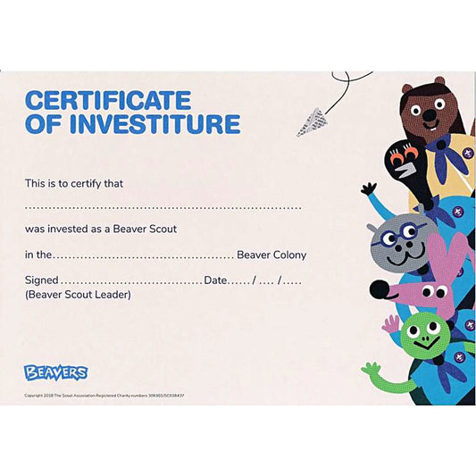Beaver Investiture Certificates - Pack of Ten