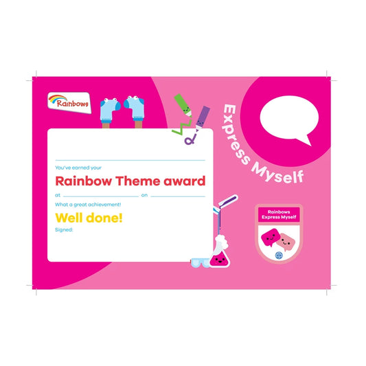 Theme award - Rainbows Express Myself certificate