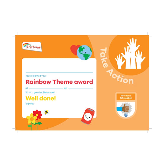Theme award - Rainbows Take Action certificate