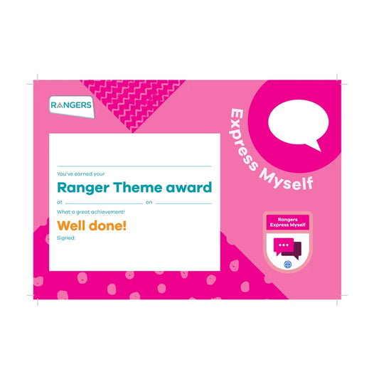 Theme award - Rangers Express Myself certificate