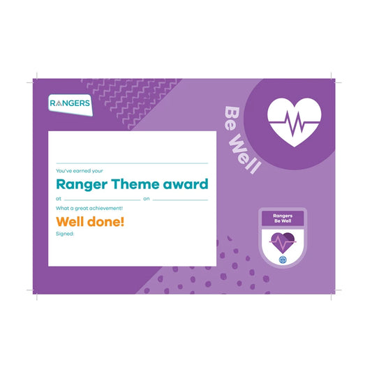 Theme award - Rangers Be Well certificate