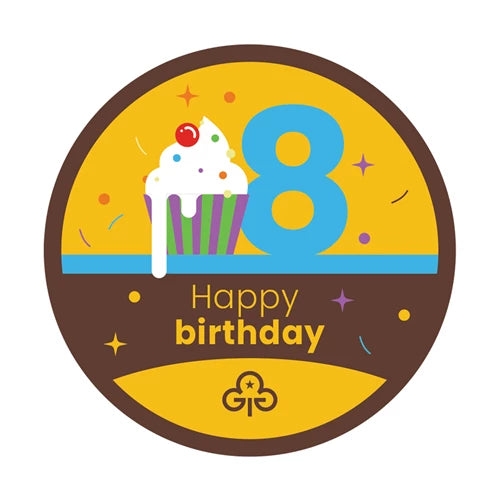 Happy 8th birthday woven badge