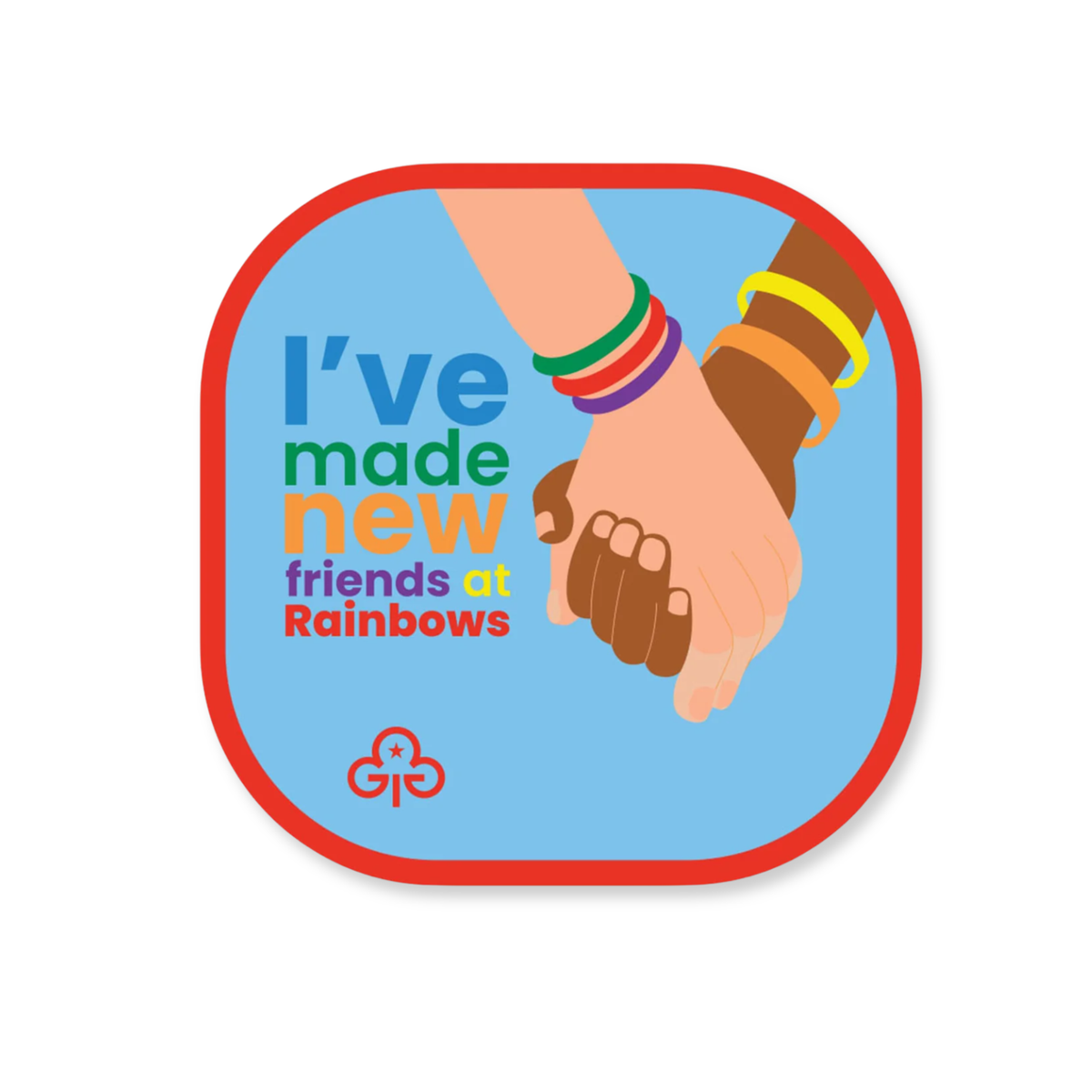 Rainbows I've made new friends woven badge