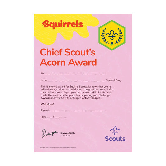 Squirrels Chief Scout's Acorn Award Certificate - Pack of 10