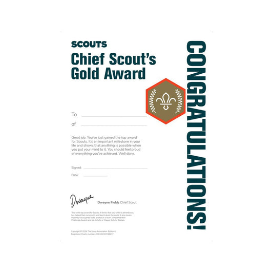 Chief Scouts Gold Award Certificates - Pack of Ten