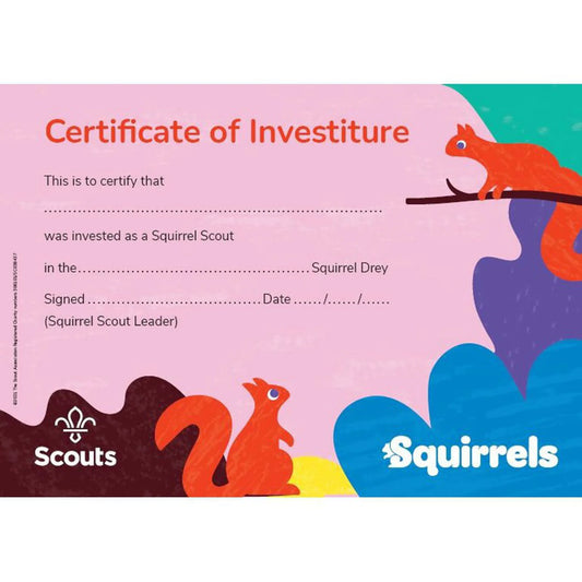 Squirrel Investiture Certificates Pack of Ten