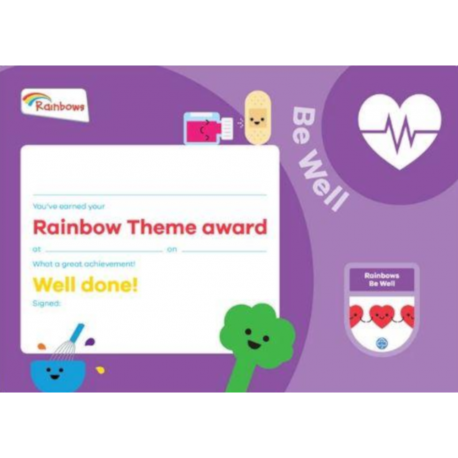 Theme Award – Rainbows Be Well certificate
