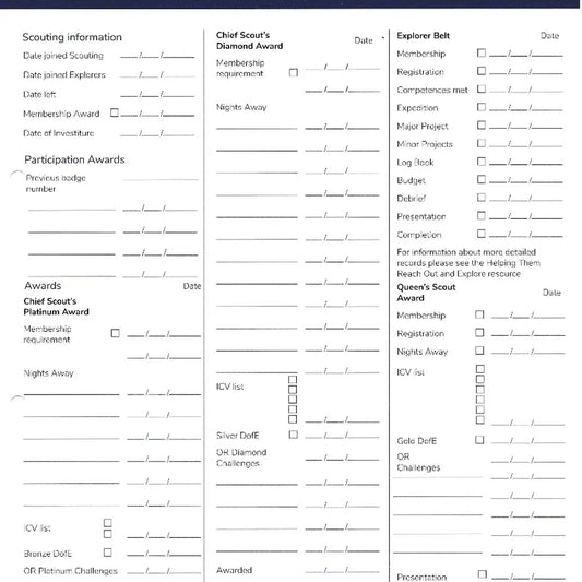 Explorers Record Cards - Pack of 10