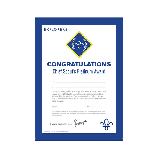 Chief Scout's Platinum Award Certificate - Pack of 10