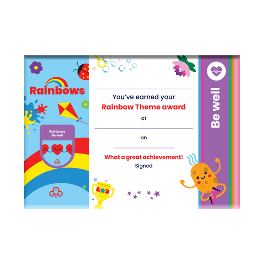 Theme award - Rainbows Be Well certificate