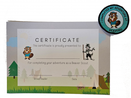Beaver Moving On Certificate and Badge